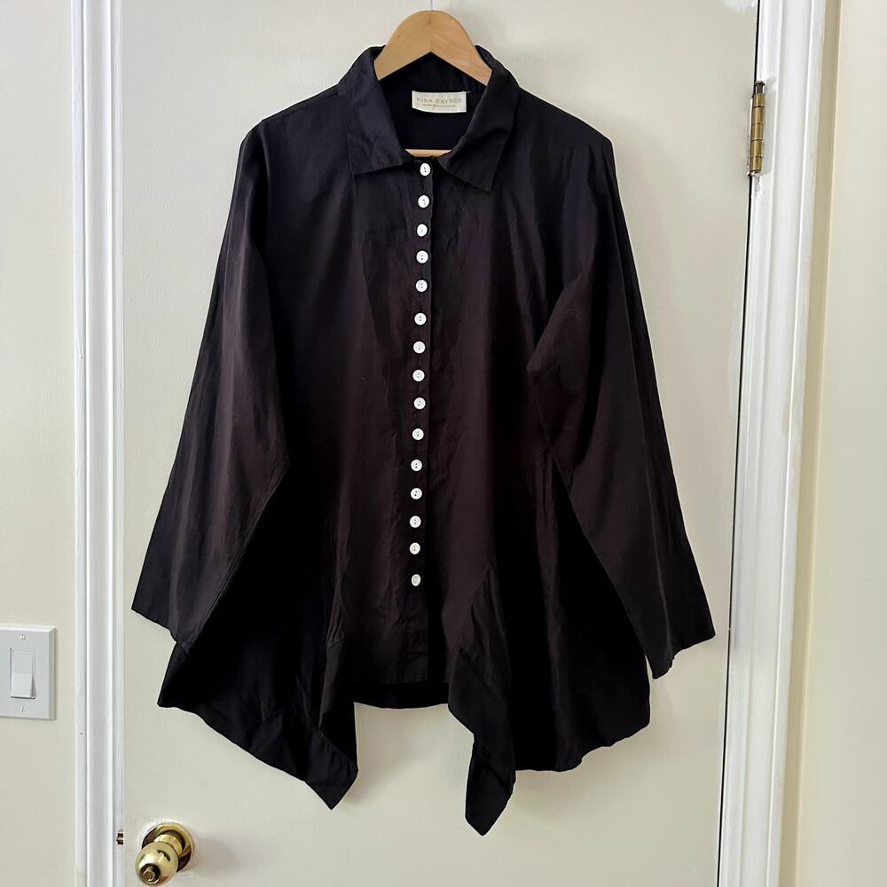 Nina Raynor Cotton Sharktooth Hem Lagenlook Blouse Sz M
